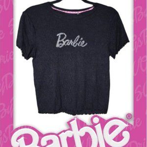 Forever 21 Barbie Rhinestone Medium Cropped Black Tshirt